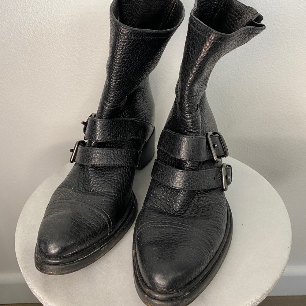 Miu miu pebbled bison leather double buckle boots